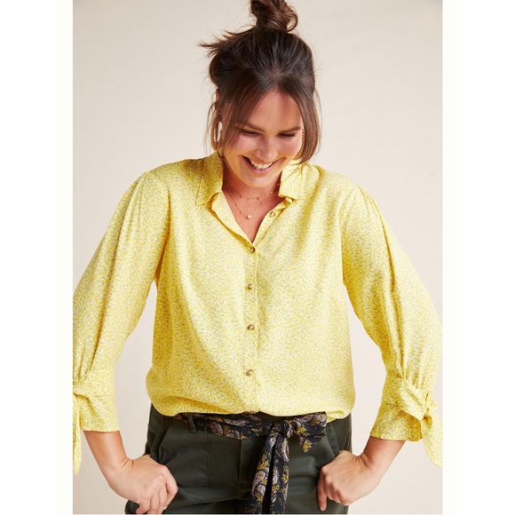 Anthropologie Maeve Blithe Button Down Blouse in Yellow SZ 18W - Picture 7 of 15